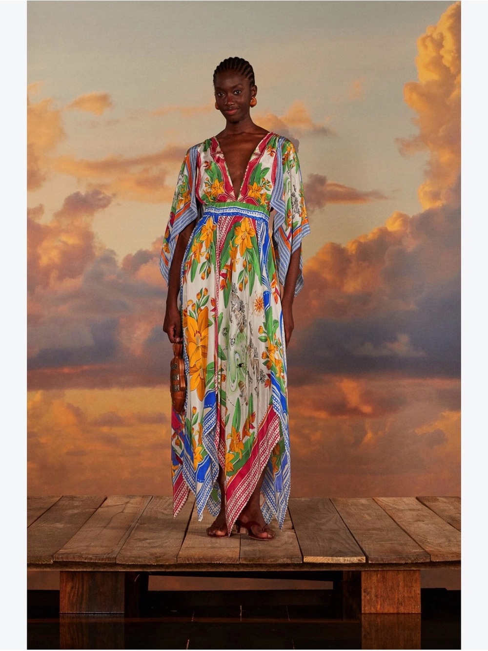 NWT FARM Rio Tropical Destination Kimono Sleeve Midi Dress Floral